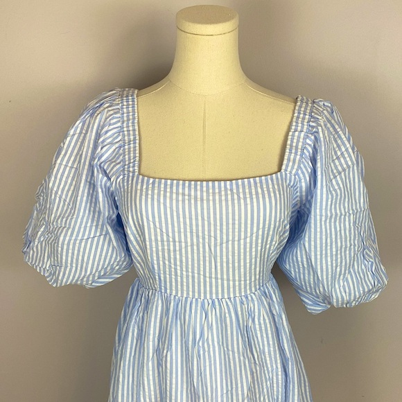 MINKPINK Milani Tiered Midi Dress in Blue & White Small - Picture 8 of 16